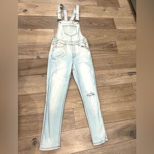 Celebrity Pink Light Wash Denim Overalls